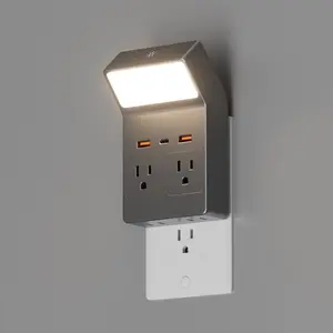 Multifunctional Wall Socket with Night Light, 1/2 Counts Wall Mounted Socket with 4 AC Outlet & 2 USB & 1 Type C Port, Electrical Sockets & Accessories