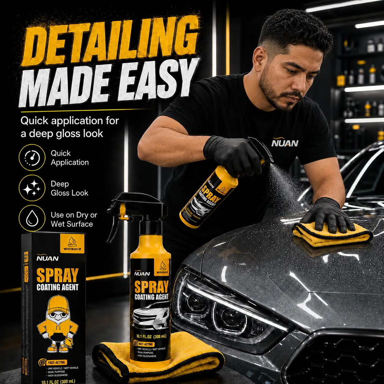 Spray coating agent NUAN nano car coating spray NUAN nano car coating spray - 300ml Fast-Acting Car Paint Polish & Sealant, Long-Lasting Hydrophobic Protection, Anti-Stain & Anti-Fading, Perfect for Daily Car Care