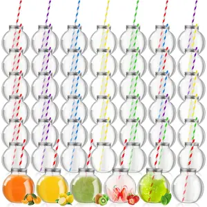 48 count 10 oz Mini Plastic Fish Bowl Ornament Cups for Drinks Clear Spherical Potion Bottles with Lids and Straws Bulb Cups for Christmas Carnival Candy Party Decorations (Multicolor)