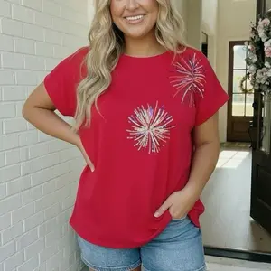 PLUS RED SEQUIN FIREWORK EMBELLISHED TE