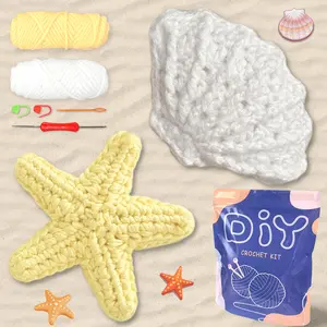 Starfish & Shells Crochet Kit, 2 Counts/set Cute Crochet Starter Kit with Step-by-step Video Tutorial, DIY Crochet Kit for Beginners(Accessories In Random Color)