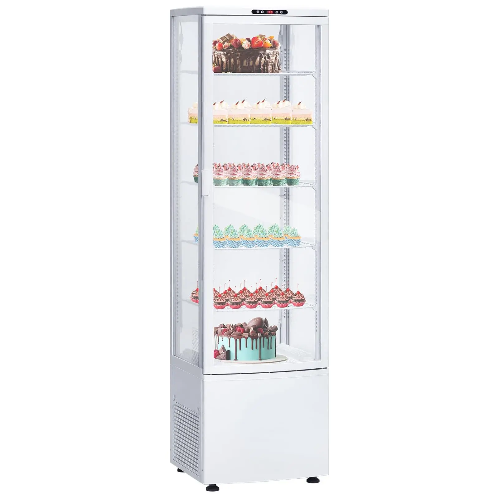 9.8 Cubic Foot Commercial Display Cabinet, Commercial Beverage & Cake Merchandiser Cooler with Double Glass Door & LED Lighting, Energy Efficient for Retail & Food Service
