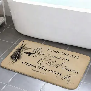 I Can Do All Things Flannel Floor Mat Anti Slip Base Christian Home Decor Living Room Bedroom Entrance Elegant Stunning Inspirational Bible Verse Doormat.