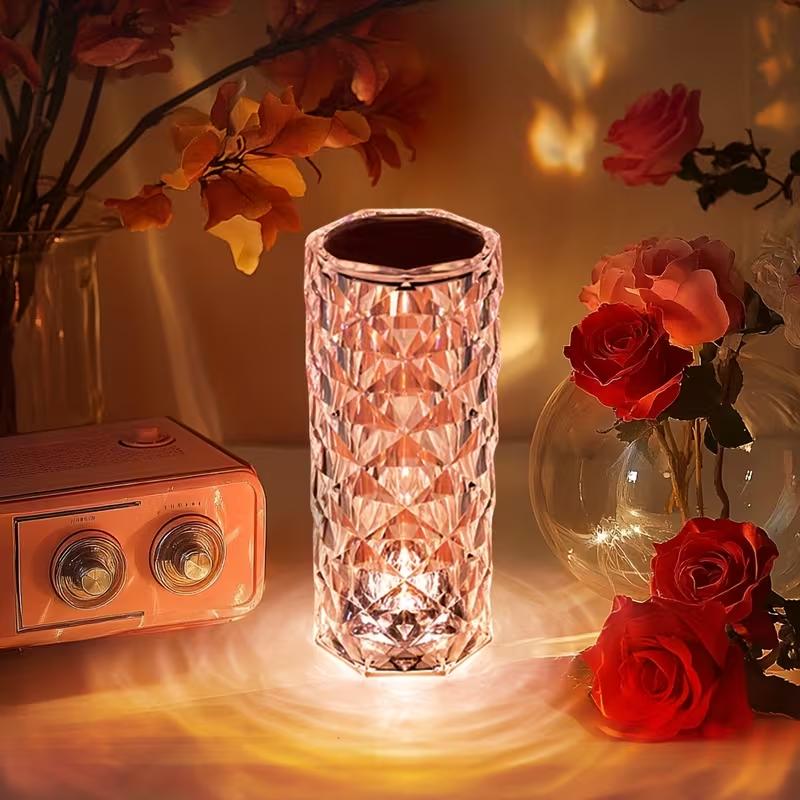 Rose Atmosphere Table Lamp Bedroom Bedside Table Lamp Touch Charging Creative Night Light Three-tone Dimming Color Colorful Remote Control Touch Switch Brightness Can Be Adjusted Freely crystal