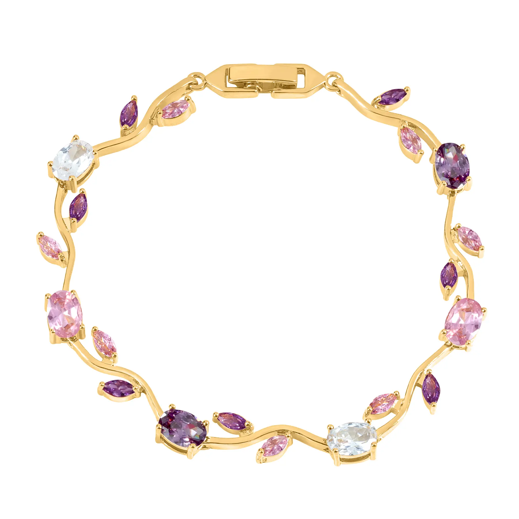 Tulip Zircon Crystal Bracelet Colorful Natural Gemstone Sparkle Stackable 18K Gold Plated Stainless Steel Delicate Sweet Cool Pink Ins Style Branch Nature Inspired Y2K Vacation Beach Elegant Lucky Jewelry Gift for Valentine Anniversary Daily Wear