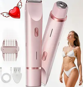 Bikini Trimmer for Women, Rechargeable Electric Shaver and Razor 2-in-1 Body & Facial Epilator, Painless Hair Removal for Pubic Hair, Legs, Face and Underarms, Waterproof Wet & Dry Use