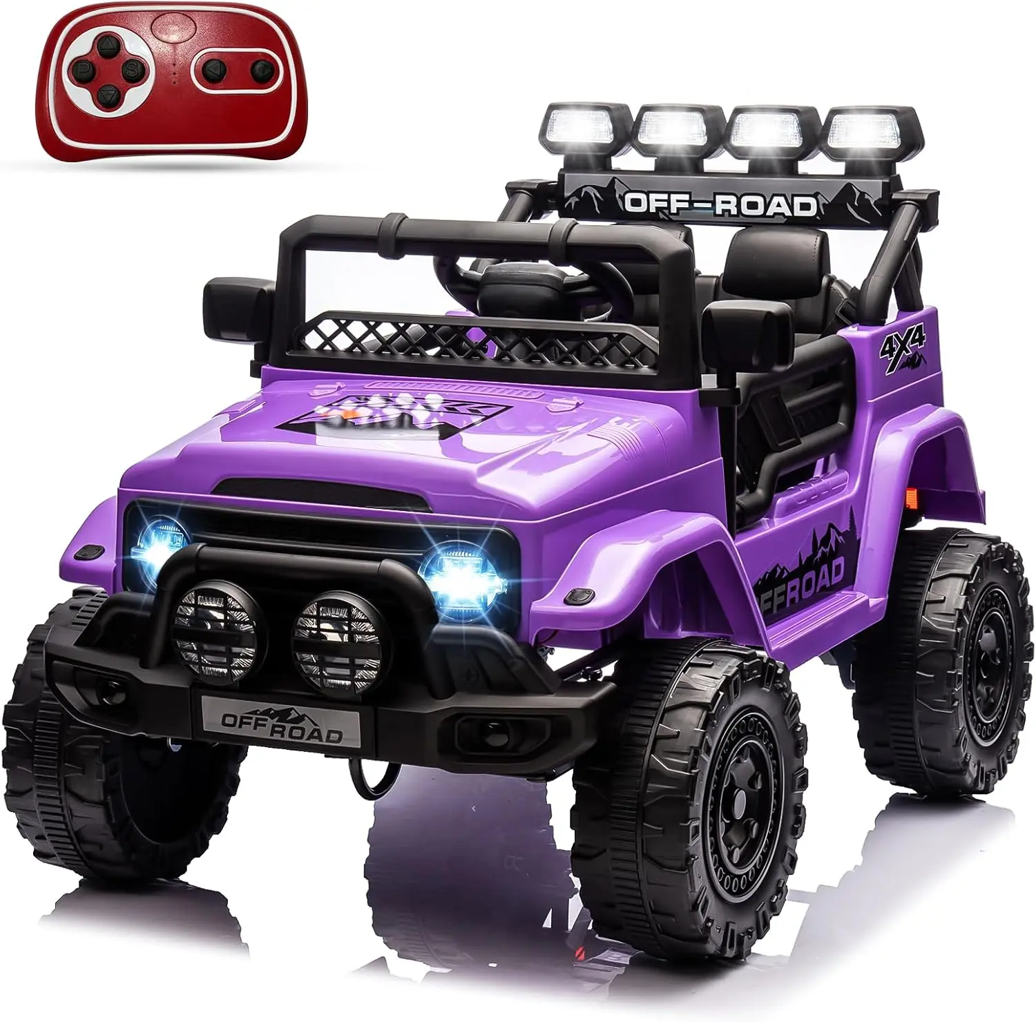 【Christmas Gift】12V Purple Plastic Kids Remote Control Ride On Car - Battery Powered Kart with Parental Mode, LED Lights, Music, Realistic Look, Adjustable Speed Modes, Foot Pedal for 3-4 Years (37-96 Months) Interactive Play, Lifelike Rear End
