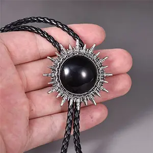 Mother of Pearl Bolo Tie Wedding Necklace for Men Brown Leather Cowboy Necktie Elegant Groom Accessory Western Wedding Jewelry BoloTie Pearl Accent