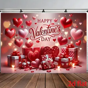 2D Flat 1pc Romantic Red Rose Valentine's Day Super Large Size Backdrop Banner for Party Photography Wall Photo Booth Birthday Anniversary Supplies