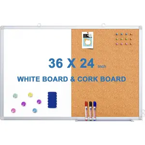 White Board and Cork Board Combo, 36 X 24 inches Whiteboard Bulletin Combination Board, Wall Mounted Dry Erase Message Board for , School and Office