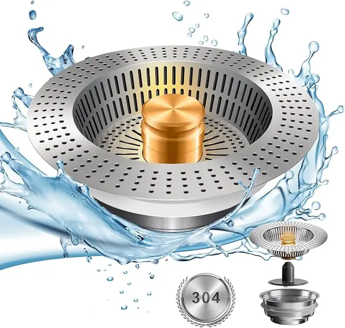 Sink Food Catcher Press - Activated, Kitchen Sink Stopper and Drain Stop,Drain Cover Plug Filter Kitchen Sink Waterfall