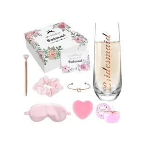 Luvan 9Pcs Bridesmaid Proposal Wedding Gifts Set Will You Be My Bridesmaid Engagement Wedding Gift With Stemless Champagne Flutes Bracelet For Bachelorette Party Bridal