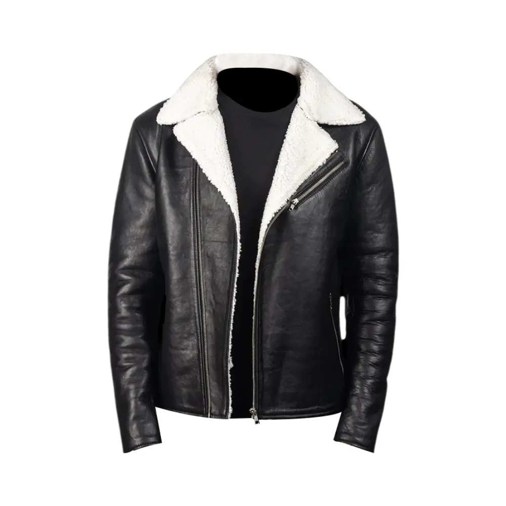 Men's Black Sheep Leather Shearling-Lined Jacket by Hide Crafts Casual Classic