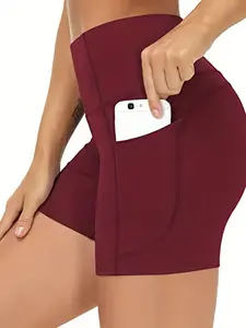 Women's Yoga Shorts, Athletic Sports Shorts, Sweat-Wicking Outdoor Fitness Gym Workout Shorts, High Waist Butt Lifting Slim Fit Shorts with Pockets, Cycling Compression Training Pants