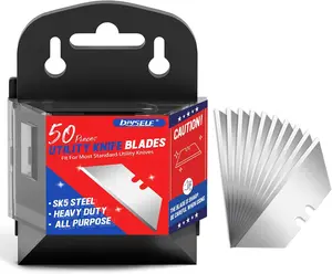 50 Pack Utility Knife Blades, SK5 Steel Box Cutter Blades with Dispenser, Standard Blades for Box Cutter Utility Knife Replacement, Sharper Utility Blade, Refills