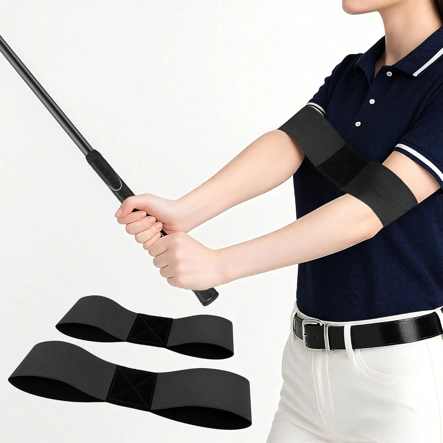 2 Pack Golf Swing  Aid Swing Correcting Arm Band for  Memory &  Connection - Golf Trainer for Beginners, Left/Right-Handed Players (Black)