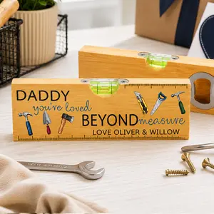 Personalized Wooden Level Ruler Sign Custom Kids Names Daddy Loved Beyond Measure Tool Design Father Desk Decor Fathers Day 2026 Gift For Dad Gift For Father Gift For Husband Gift From Kids Workshop Decor Home Decor Loved Beyond Measure