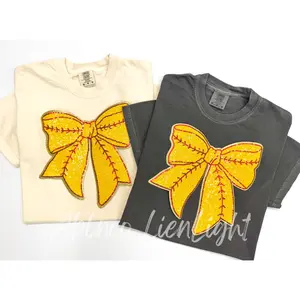 Softball Bow Patch Sequins Tshirt