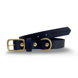 Classic Leather Dog Collar - Navy Blue