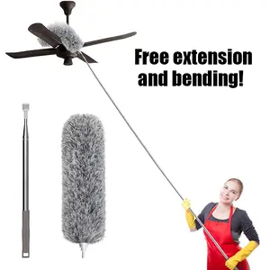 Extra Long Duster with Extension Pole 100 Inch Clean Bendable Microfiber Head Washable Ceiling Fan Duster for High Ceilings Furniture Flexible Telescopic Rod Cleaning Extendable plastic handle