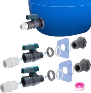 2 count Easy Install Rain Barrel Spigot Kit, 3/4 Inch Rain Barrel Valve with Hose Faucet Adapter Thread Sealing Tape, Durable PVC Barrel Diverter Kit for Garden  Water Tanks Aquariums