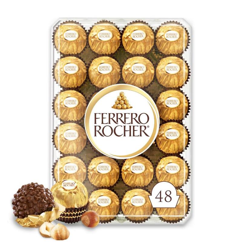 Ferrero Rocher Premium Milk Chocolate Hazelnut 48 Count Gourmet Crunchy Hazelnut Chocolates Gold Wrapped Gift Box for Special Occasions
