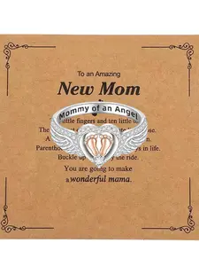 Angel Wing Design Engraved Ring with Warm Inspirational Card, Heart and Footprint Decor, Fashion Jewelry for Daily Wear, Perfect Birthday Gift, Inspirational Trauma Ring