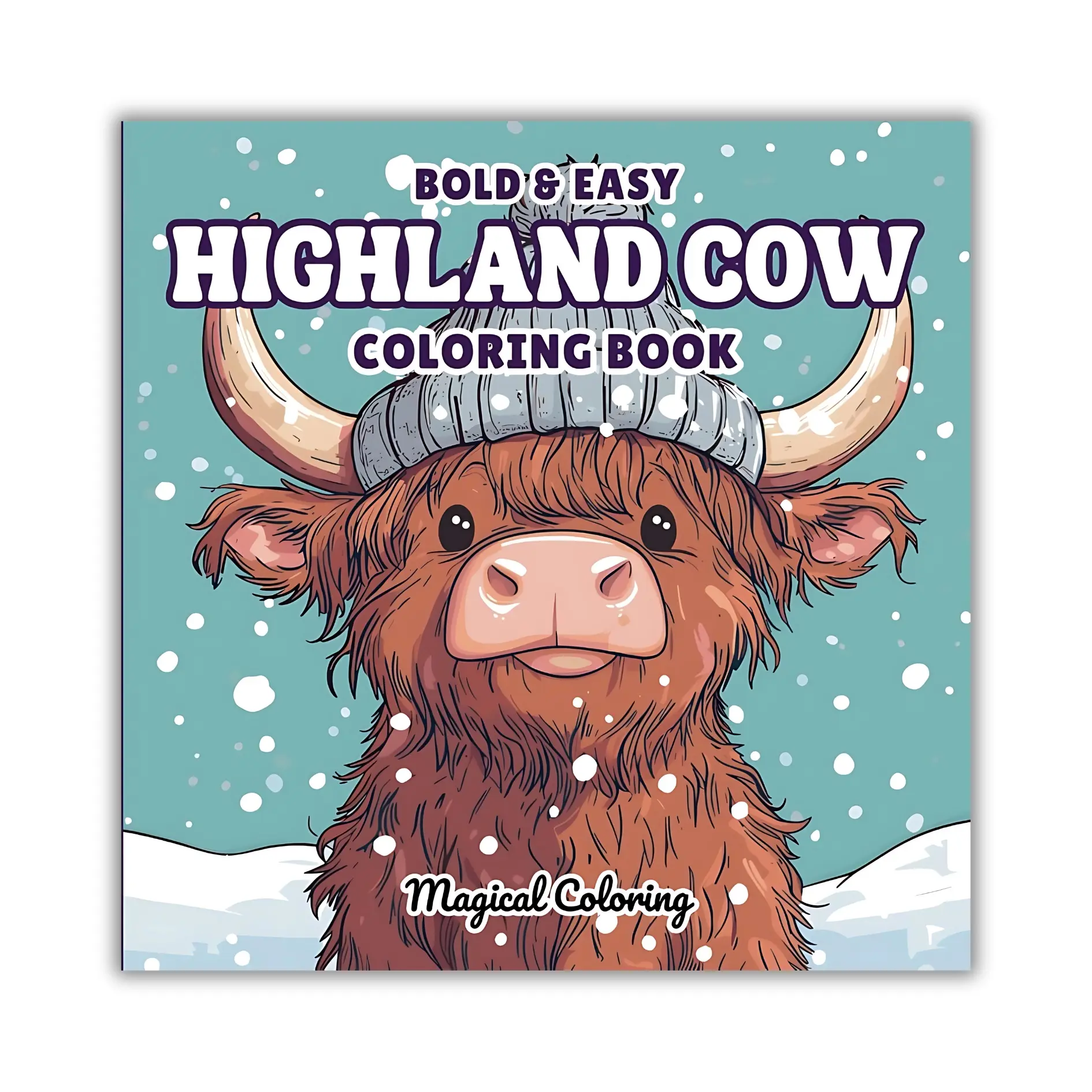 Highland Cow Coloring Book (Paperback, 8.5x8.5") - 50 Bold, Easy Pages for Adults, Thick Paper, Detailed Drawings of Scottish Cows, Butterflies, Flowers, Anxiety Relief & Relaxation