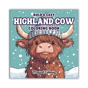 Highland Cow Coloring Book: 50 Bold and Easy Coloring Pages for Adults and Kids Featuring Beautiful Scottish Cows, Butterflies, Flowers and Illustrations for Relaxation