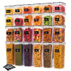 Airtight food storage containers with LIDS and labels,plastic kitchen storage containers, dry cargo jars for flour, sugar and grains, pasta, tea, nuts and coffee beans, plastic food preservation jars, home kitchen serving items，local warehouse，