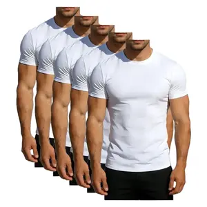 5-Pack Men’s Classic Short-Sleeve T-Shirts – Heavy Cotton, White, Basic Crew Neck, Casual Menswear Tops, Urban Streetwear, Summer Style