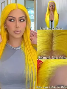 13*4 Yellow Long Straight Synthetic Lace Front Wig Hairline Pre-Plucked Heat Resistant Fiber Wig Suitable For Fashionable Women
