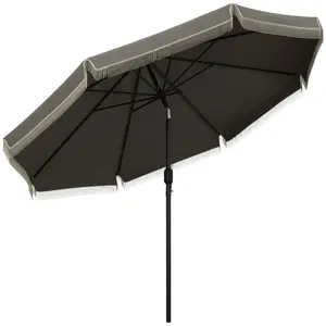 9ft Patio Umbrella with Push Button Tilt and Crank, Ruffled Outdoor Market Table Umbrella with Tassles and 8 Ribs, for Garden, Deck, Pool, Dark Gray,Waterproof and UV resistant,strong