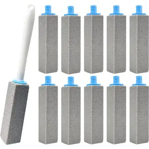 10 Pack Pumice Stone for Cleaning with Extra Long Handle, Toilet Pumice Stone Scouring Stick, Cleaning for Toilet, Sink, Bathtub and Pool, 1 Wand+10 Stones