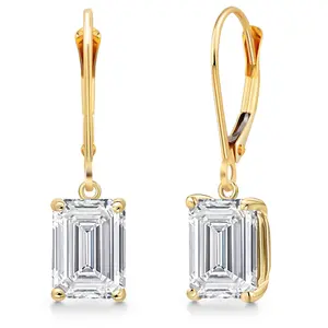 4.00 Cttw IGI Certified Lab Grown Diamond Dangle Drop Earrings For Women in 14K Yellow Gold | Emerald Cut 2 Ct Each | VS1 Clarity | D-E Color