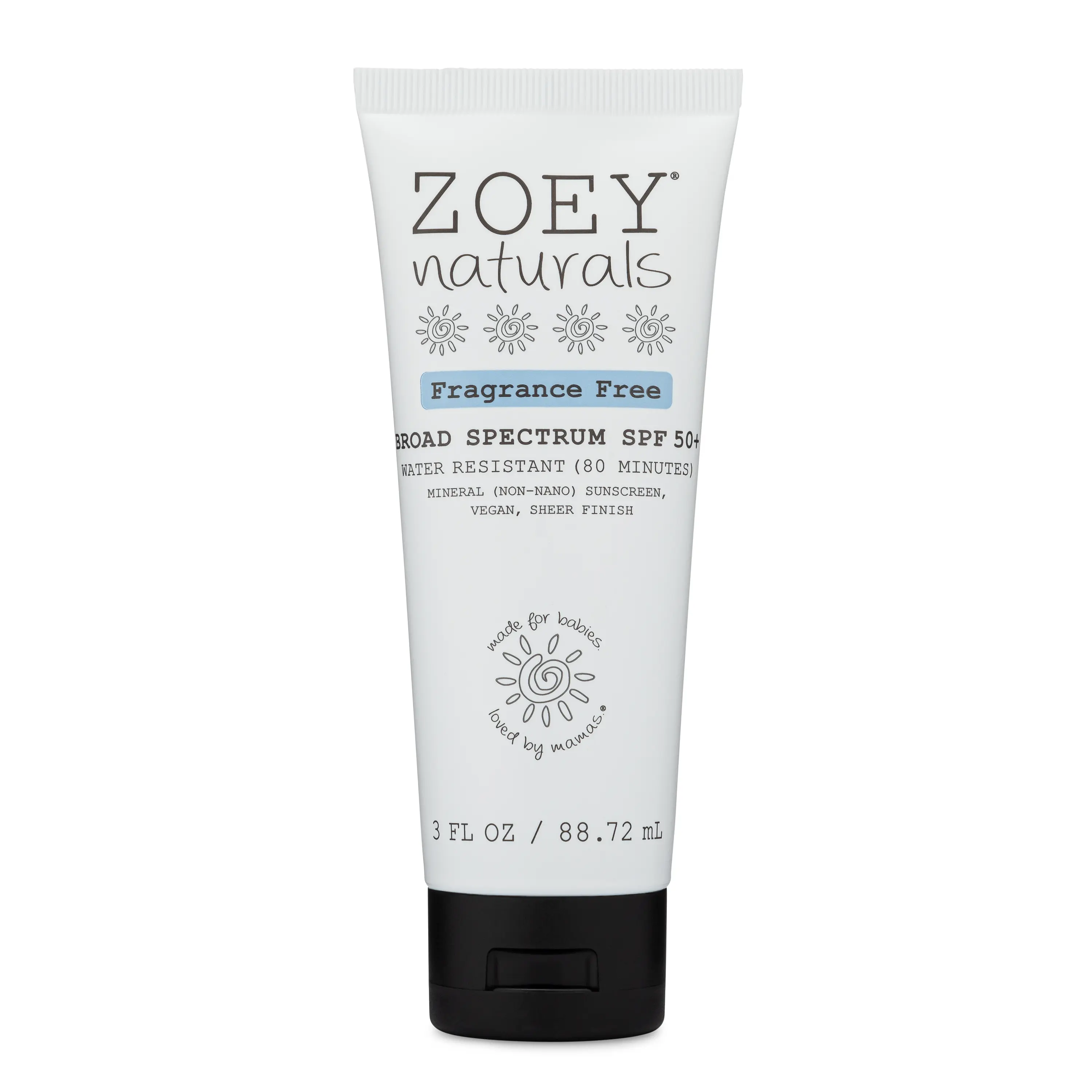 Zoey Naturals Sheer Finish SPF 50+ Broad Spectrum Mineral Sunscreen Fragrance-Free - For Kids and Babies