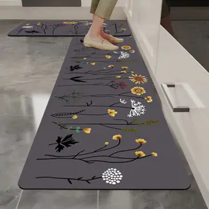 Modern Minimalist Kitchen Rug, Deep Base with Floral Pattern, Non-Slip, Easy to Clean, 3.5mm Thickness, Customizable Size
