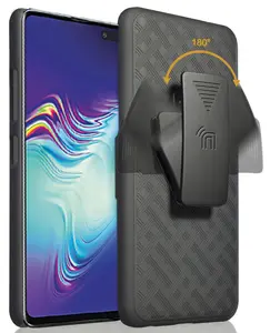 Case with Clip for Galaxy S10 5G, Nakedcellphone [Black Tread] Kickstand Cover with [Rotating/Ratchet] Belt Hip Holster Combo for Samsung Galaxy S10 5G (SM-G977)