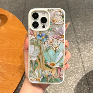Magnetic MagSafe-Ready TPU Smartphone Case for iPhone 11/12/13/14/15/16 Pro Max, Retro Flower Design, Anti-Fall Shockproof Waterproof Resistance, Ultra-Thin Aesthetic Mobile Devices Accessories for Everyday Use