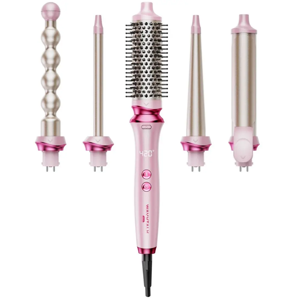 Wavytalk Heatwave Pro 5-in-1 Curling Wand Set Includes Thermal Brush and 4 Interchangeable Ceramic Barrel for Multiple Styles Model 350S