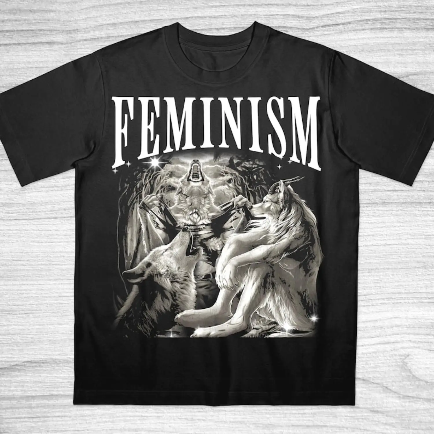 Humorous Feminist Shirt, Alpha Wolf Graphic Tee, Bold Statement Vintage 90s Funny Cringe Werewolf Meme Bootleg Cotton T-Shirt