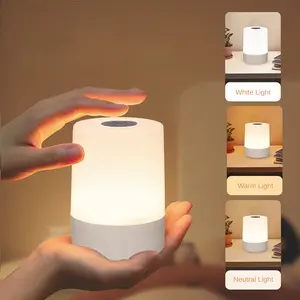 LED Touch Bedside Night Light, 3 Colors Light and Stepless Dimming, USB Rechargeable Decorative Light, Suitable for Bedroom, Children's Room, Night Waking and Feeding, Light Dimmable