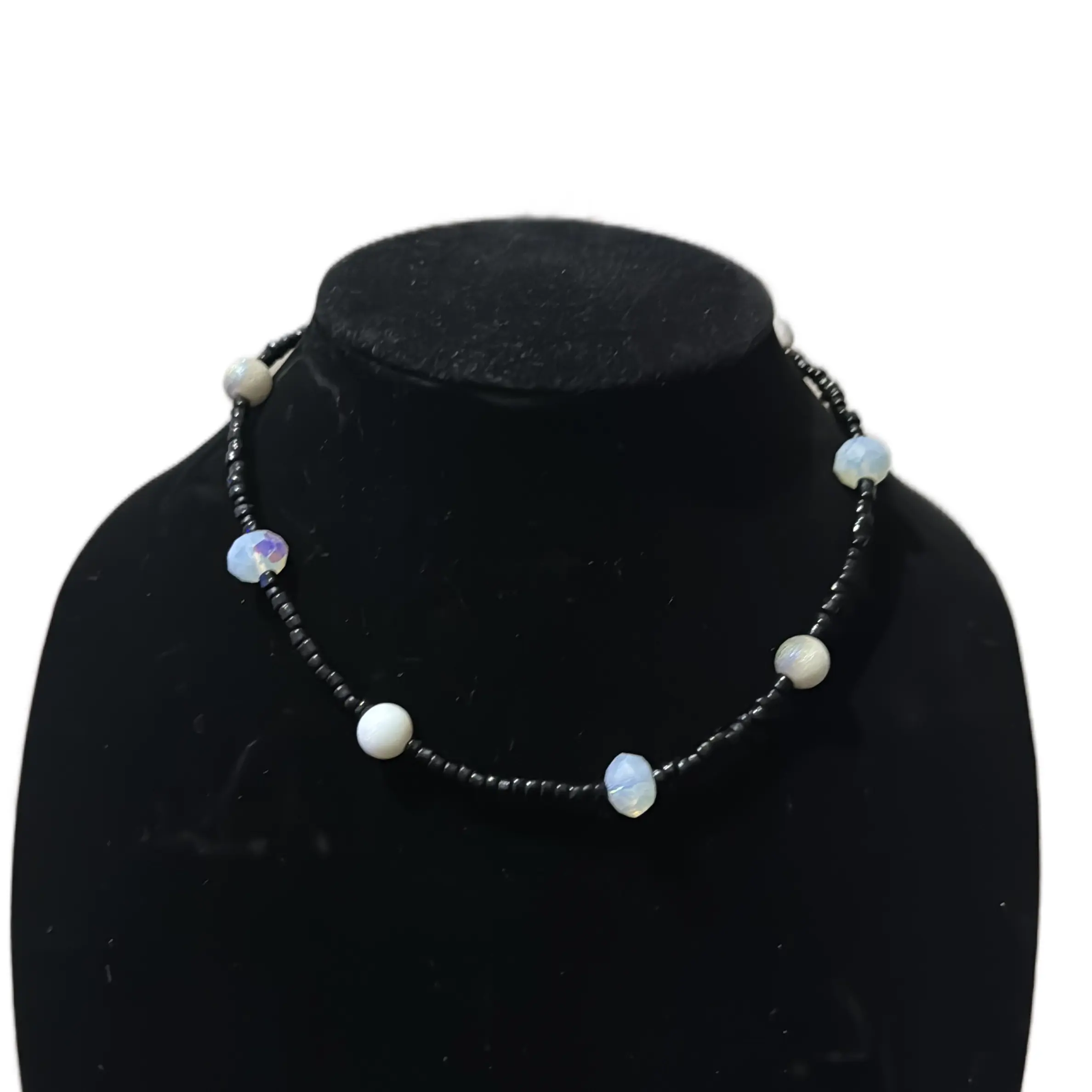 Black Clear and White handmade beaded necklace