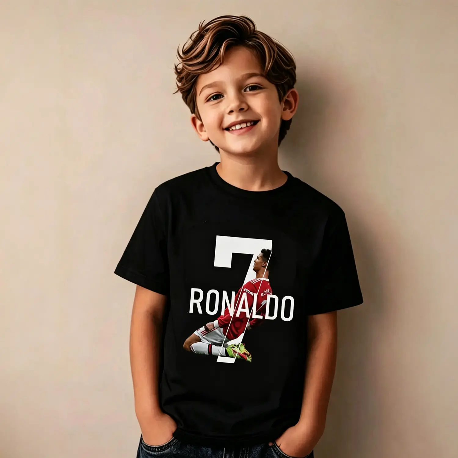 Boys' C Ronaldo Digital Print T-shirt Fabric Ronaldo Patterned T-shirt Spring Fall Winter Outdoor Sports Essential Comfortable Short Sleeves Perfect Birthday Gift