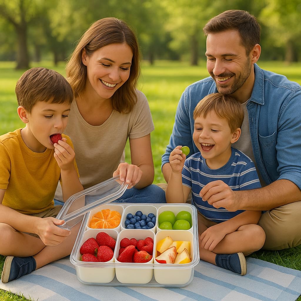 Snackle Box Container Portable Snack Organizer with Lid & Handle 8 Divided Compartments for Kids Candy Fruit Nuts Veggies Road Trips Beach Picnic Party Travel 1 Pack ware tubber meal prep supplies kitchen plate
