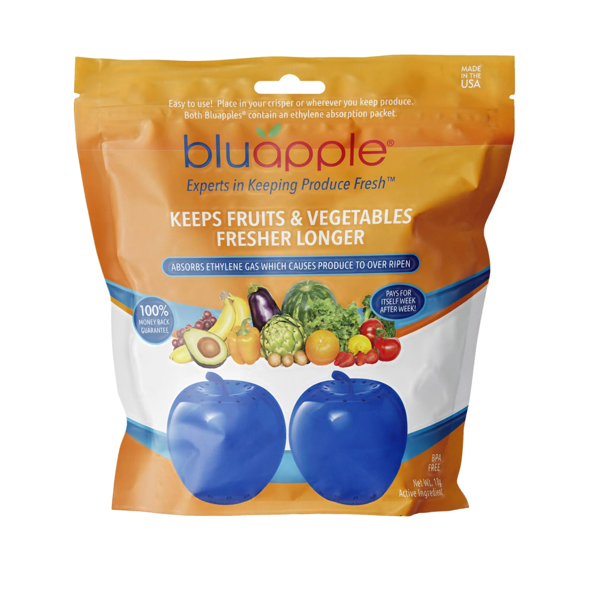 The Bluapple Classic 2PK Produce Saver – Ethylene Gas Absorber for Fruits & Vegetables, Produce Freshness Extender for Refrigerator Storage