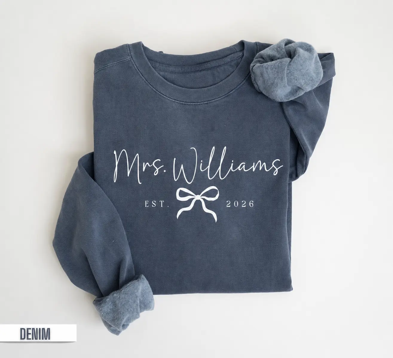 Women's Classic Cotton Custom Mrs Casual Round Neck Sweatshirt - Personalized Future Mrs Last Name Top with Comfortable Fabric, Flattering Fit, Ideal Bride Gift for Engagement, Honeymoon