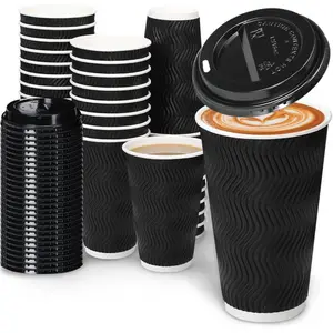 KIJKSYJ Daily life 16oz Coffee Cups with Lids, 100 Pack Insulated Ripple Paper Cups, Disposable Coffee Cups for Water, Juice, Coffee
