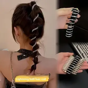 Ponytail hair rope headdress 2pcs Rhinestone Telephone Line Hair Bands, High Elastic Durable Bubble Braid Hair Ties, Cute Minimalist Style, Bright Color, Plastic Sequin Hair Rope for Women'S Ponytail Holders