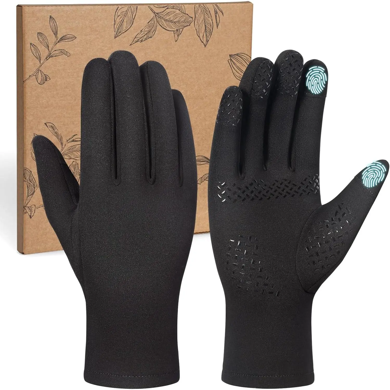 Glove Liners Men Women Touchscreen, Lightweight Running Gloves with Anti-Slip Strips, Windproof Ski Glove Liners